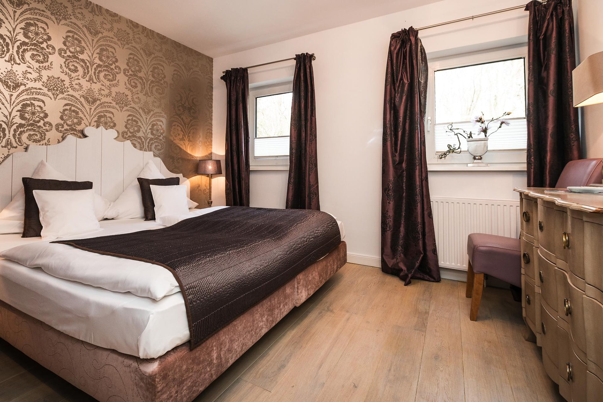 Doppelbett im Apartment 30 in Westerland auf Sylt